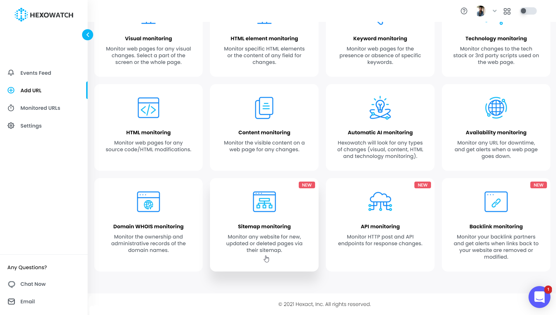 Add URL Options - Sitemap Monitoring