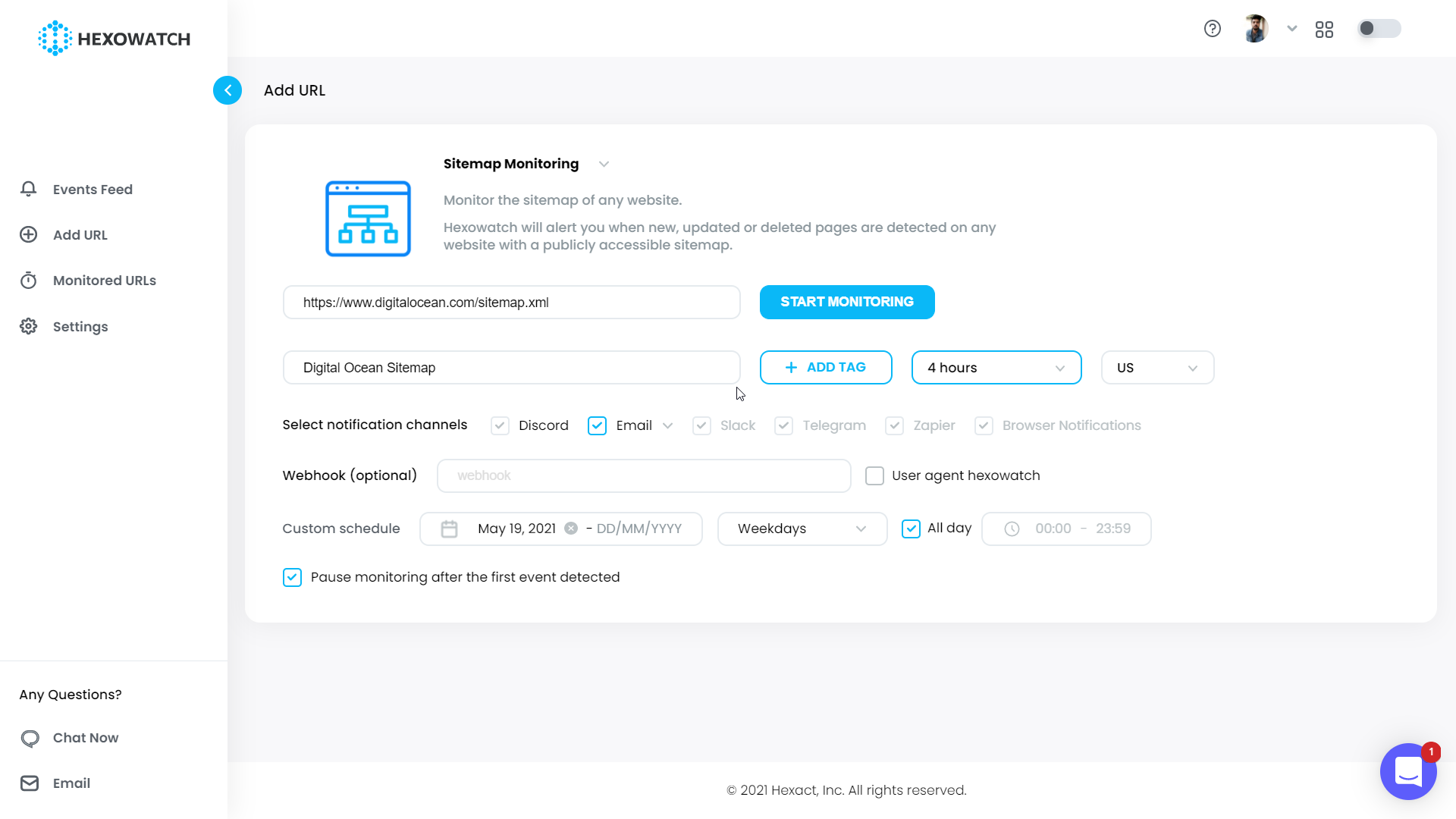 Enter Details - Sitemap Monitoring