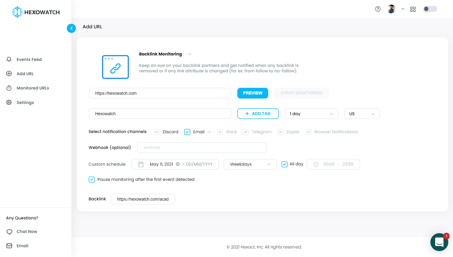 Single URL Monitoring