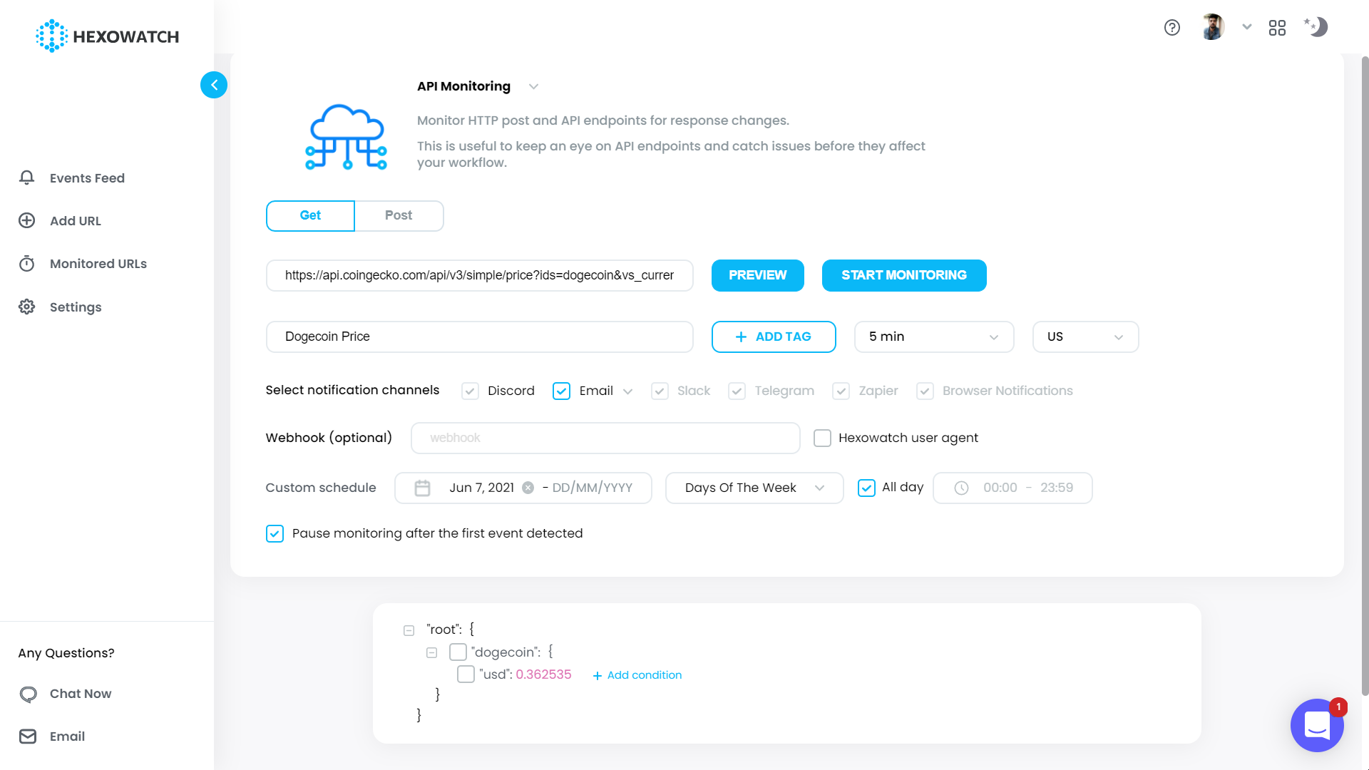 API Monitoring - Enter Details