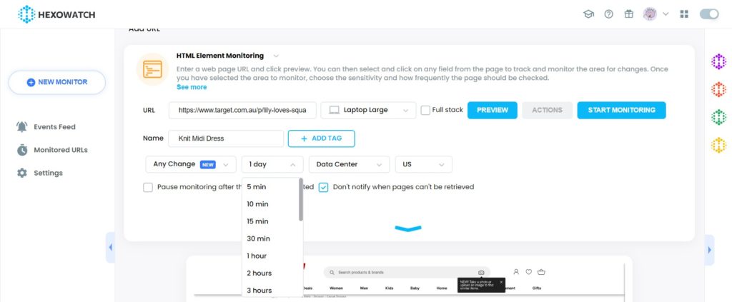 Target monitoring frequency