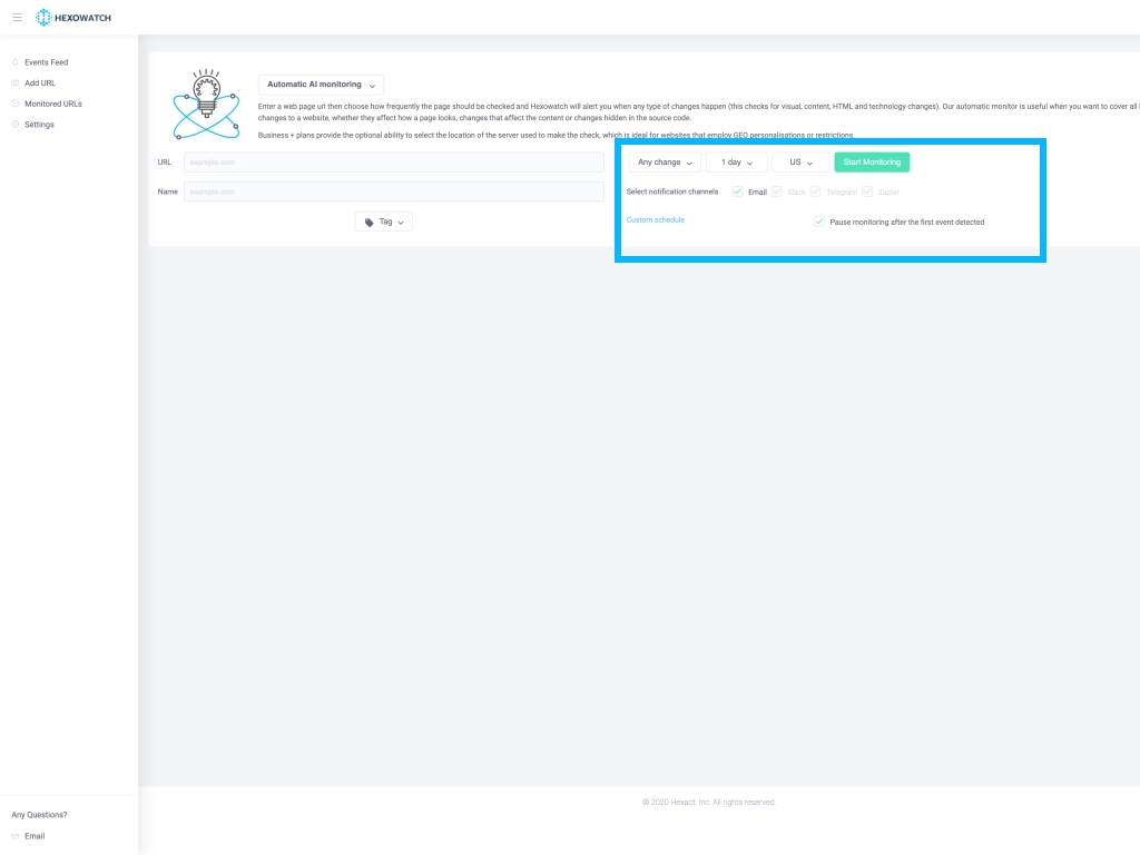 Choose the frequency of the checks, your preferred notification channels