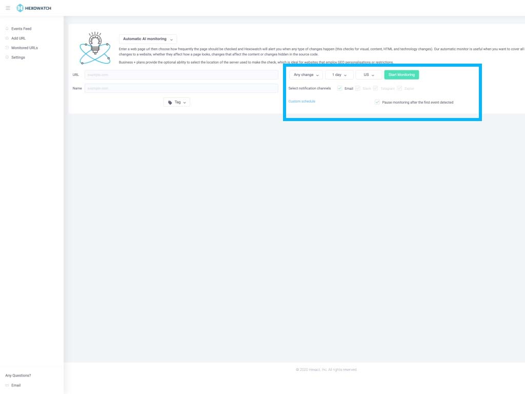 Choose the frequency of the checks, your preferred notification channels