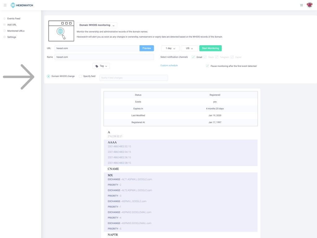 Choose to monitor for any changes or focus on a specific field