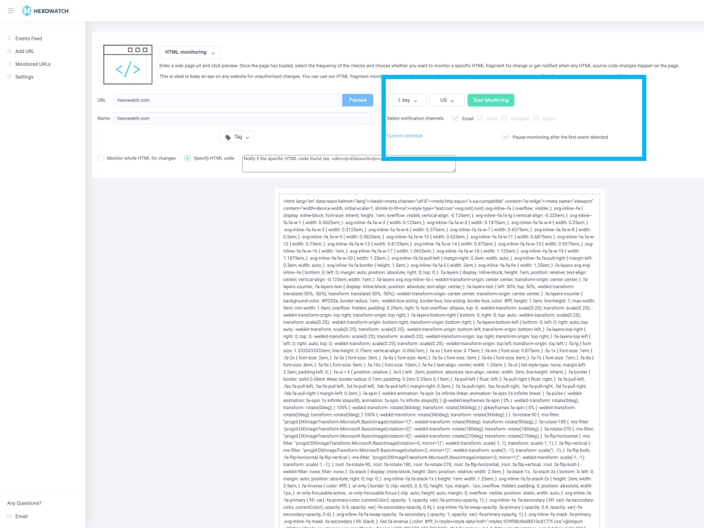 Choose the frequency of the checks, your preferred notification channels